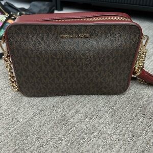 Michael Kors Red and Brown Crossbody Bag